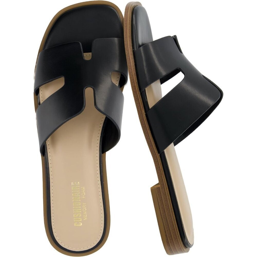 Cutout Strap Slides Women Faux Leather Size 9 Summer Flat Vacation Shoes